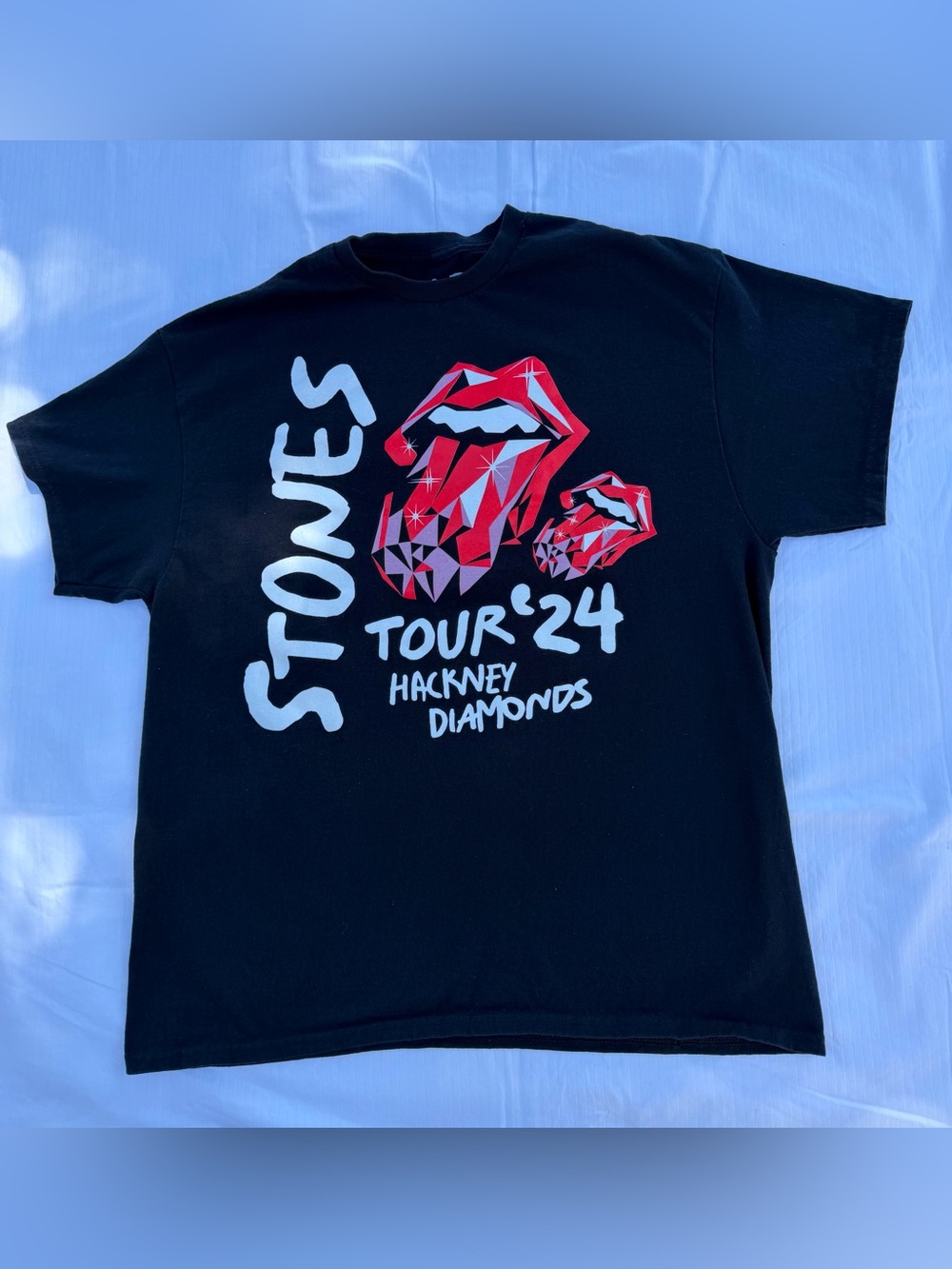2024 hackney diamonds Rolling Stones Black Tee Red‎ Geometric Lips